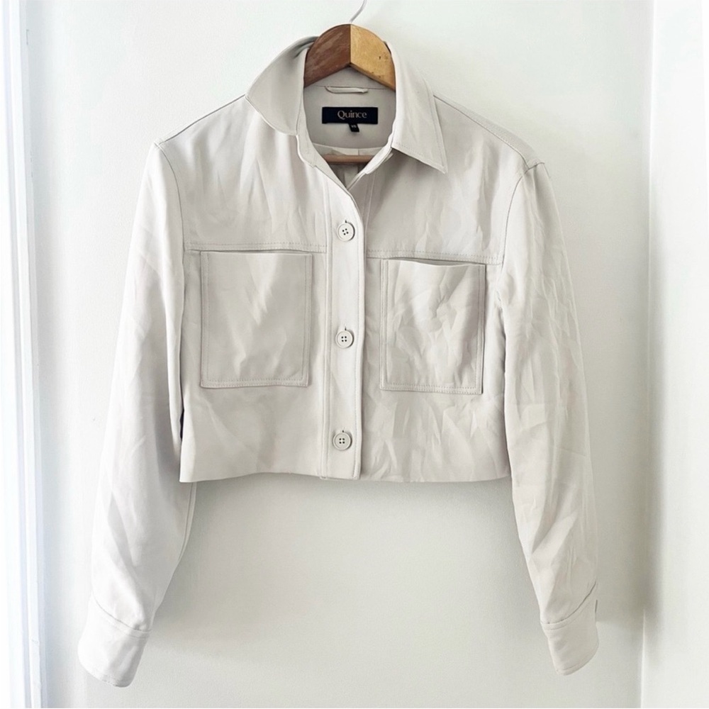 Quince Stretch Crepe Cropped Blazer Jacket Womens XS Sand Beige - Picture 6 of 15